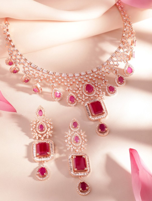 24K Rose Gold Plated Ruby Necklase Set