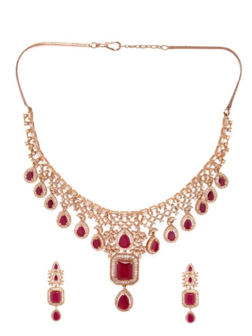 24K Rose Gold Plated Ruby Necklase Set - Image 3