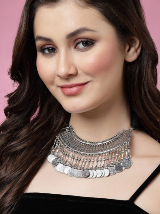 Oxidised Silver Coin Choker Necklace