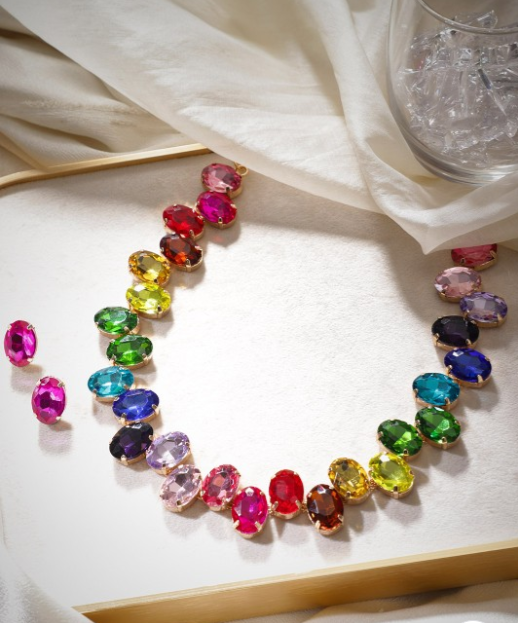 Multicolor Radiant AD Gemstone-Studded Jewellery Set - Image 2