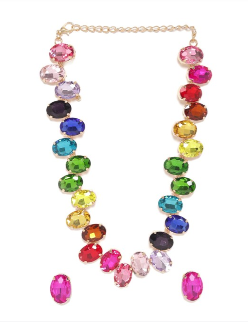 Multicolor Radiant AD Gemstone-Studded Jewellery Set - Image 3
