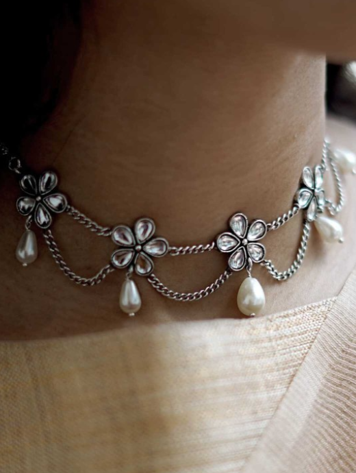 Silver-Plated White Brass Choker Necklace - Image 2
