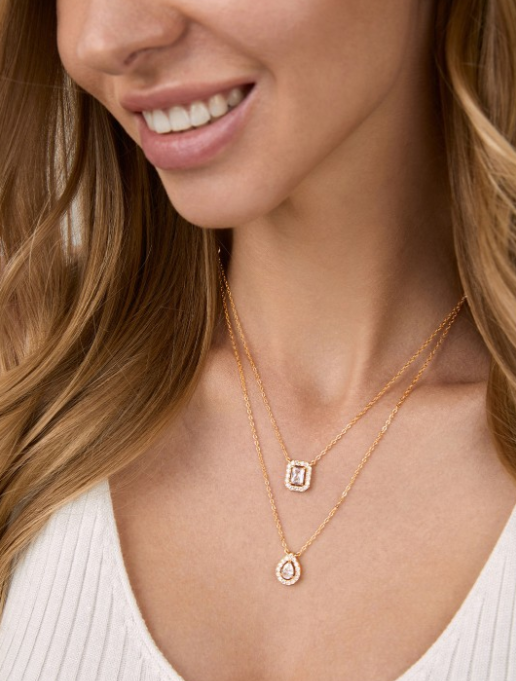 Radiant Gold Brass Solitaire Layered Necklace