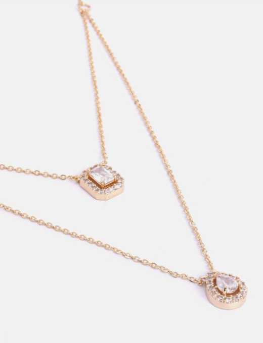 Radiant Gold Brass Solitaire Layered Necklace - Image 2