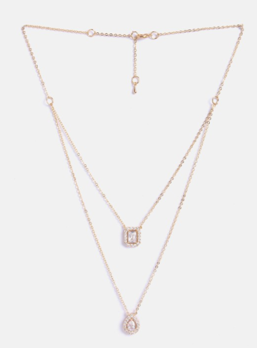 Radiant Gold Brass Solitaire Layered Necklace - Image 3
