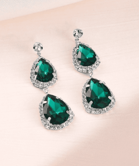 Zirconia Studed Emerald Necklace Set - Image 3