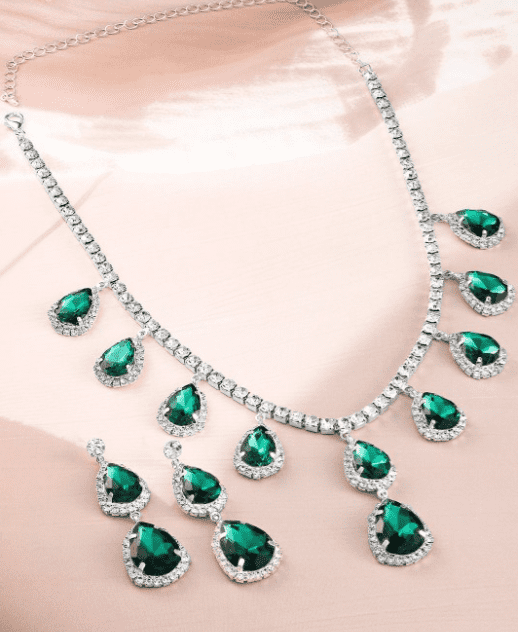 Zirconia Studed Emerald Necklace Set - Image 2