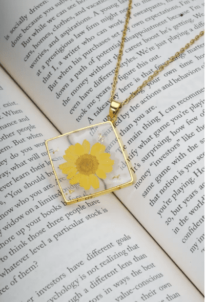 Dried Yellow Sunflower Real Flower Pendant Necklace - Image 3