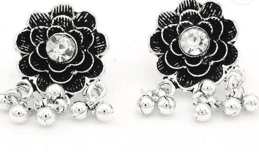 Oxidised Flower Necklace With Earring - Image 3