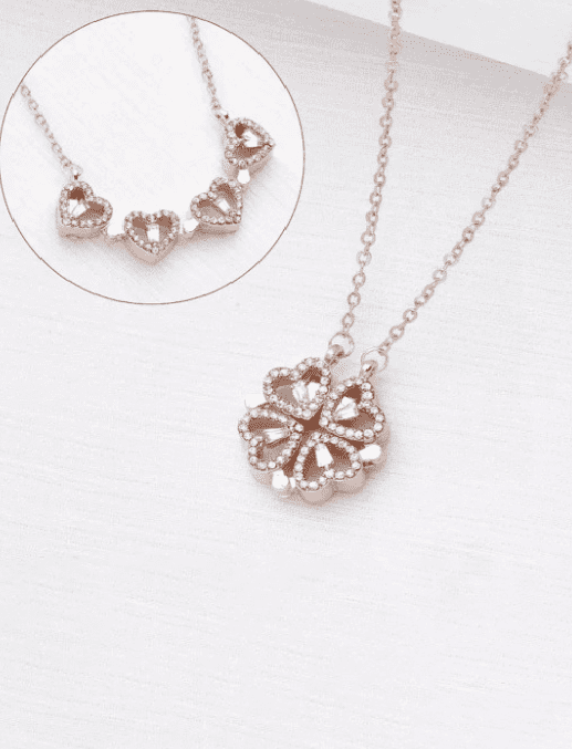Rose Gold-Plated Four Leaves Magnetic Pendant Necklace