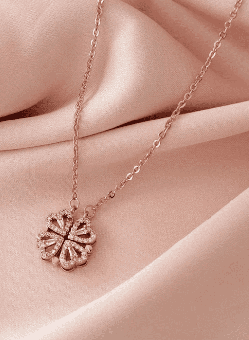 Rose Gold-Plated Four Leaves Magnetic Pendant Necklace - Image 3