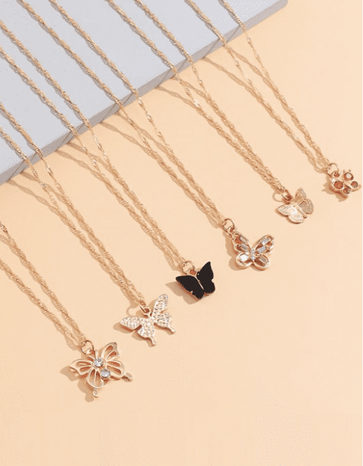 Pack of 6 Gold Plated Butterfly Necklace