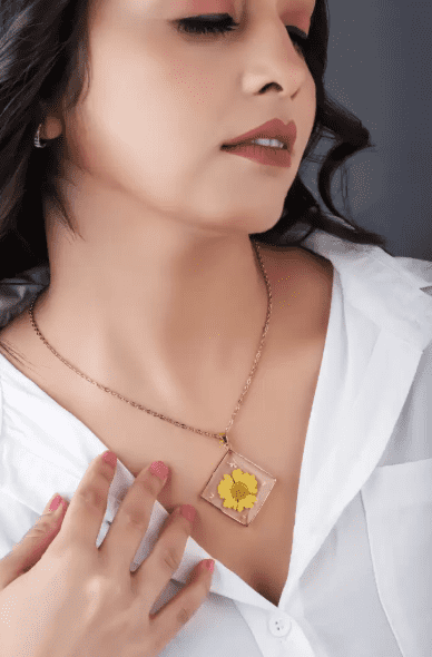 Dried Yellow Sunflower Real Flower Pendant Necklace